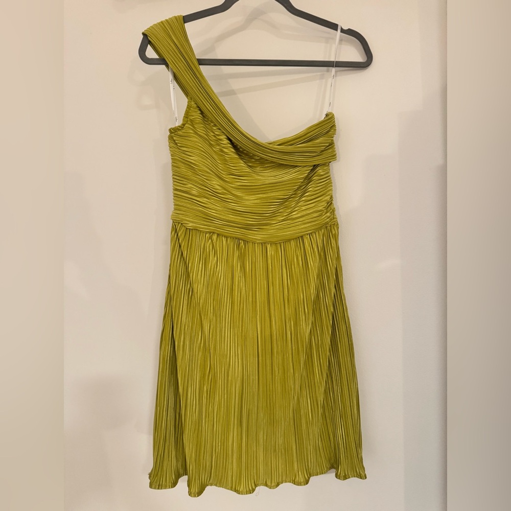 Lulu's One-Shoulder Pleated Dress in Olive
